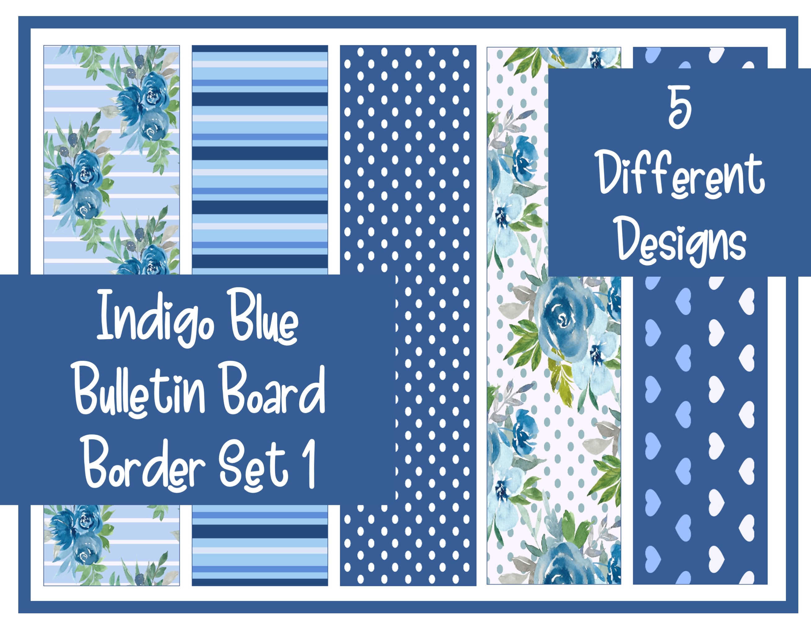 Indigo Blue Bulletin Board Border 5 Printable Designs set 1 