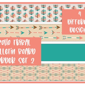 Boho Tribal Bulletin Board Border 4 druckbare Designs (Set 2)