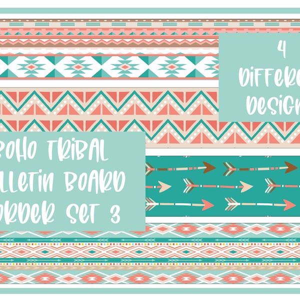 Boho Tribal  Bulletin Board Border 4 Printable Designs (Set 3)