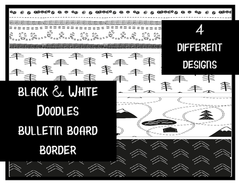 Black & White Doodles Bulletin Board Border 4 Printable Etsy Black & White Doodles Bulletin Board Border 4 Printable Etsy