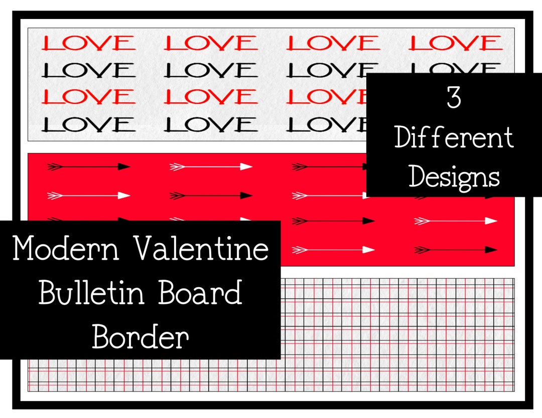 Modern Valentine Bulletin Board Border 3 Printable Designs Etsy