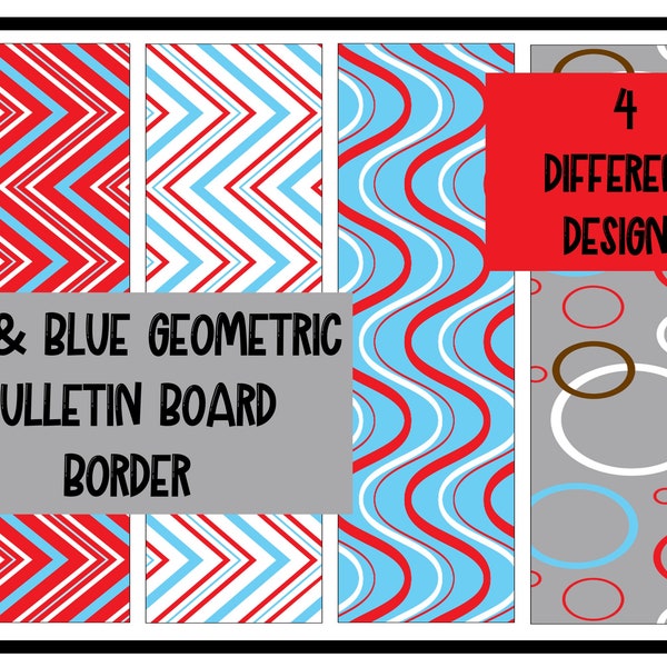 Red and Blue Geometric Bulletin Board Border 4 Printable Designs