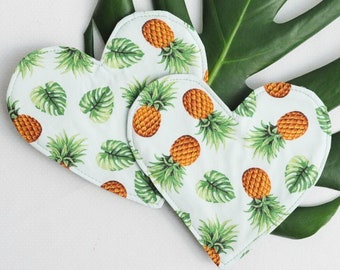 Heart Coasters | Pineapple and Monstera Coaster | Valentines Gift | Kawai Room Decor | Hawaiian Print Heart | Tropical Decor | Hawaii