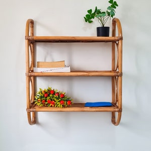 Rattan wall shelf,Three tier wall shelf, Boho wall shelf,Cane Shelf,Wooden shelf,hanging shelf,Rattan wall planter,rattan flower shelf