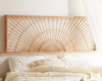 Tête de lit Boho, tête de lit en bambou rotin, tête de lit en canne, planche de lit en bois, tête de lit en bois rotin