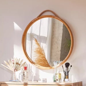 Large Rattan Wall Mirror, Entryway Mirror, Dressing Mirror, Decor Mirror, Round Mirror