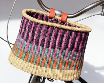 Panier de vélo tissé, base de vélo Bolga, panier de vélo avant, panier de vélo en rotin tissé coloré