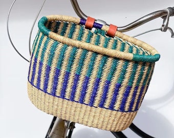 Panier de vélo tissé, base de vélo Bolga, panier de vélo avant, panier de vélo en rotin tissé coloré