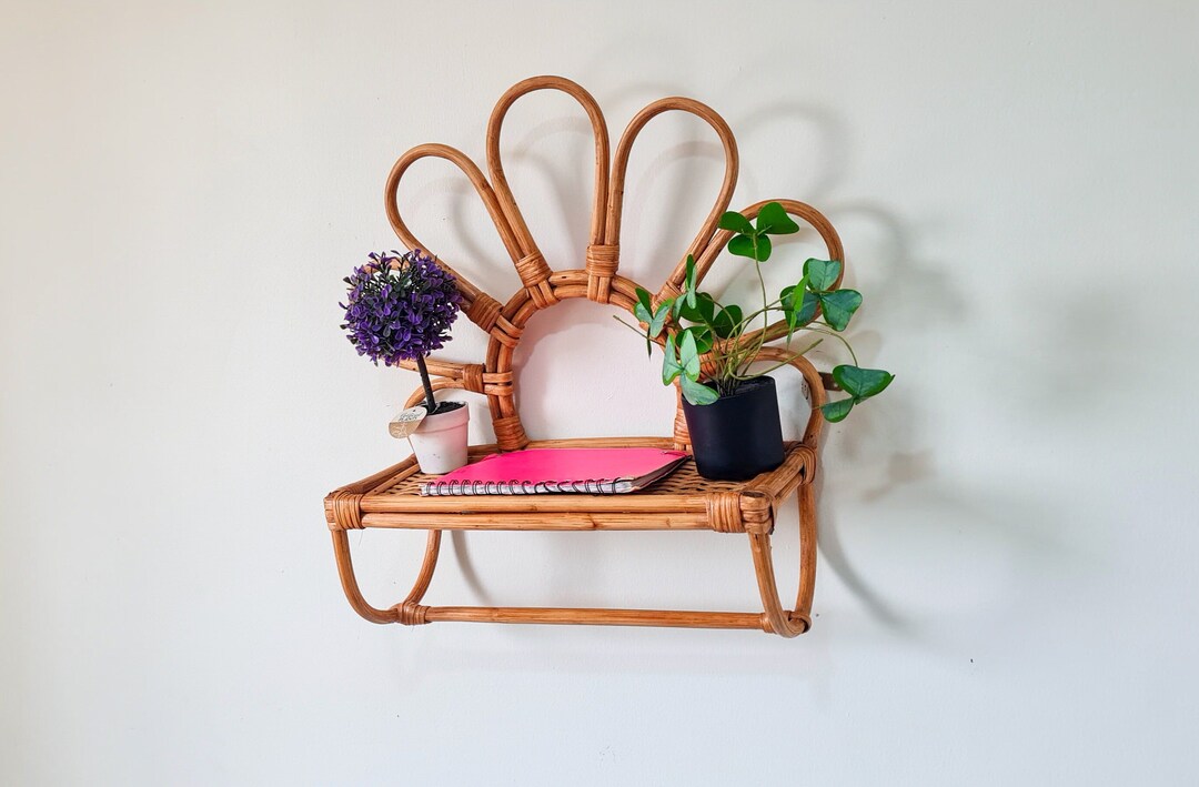 Rattan Bamboo Wall Shelf, Cane Wall Shelf, Wall Storage, Wooden Wall