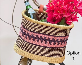 Panier de vélo tissé, base de vélo Bolga, panier de vélo avant, panier de vélo en rotin tissé coloré