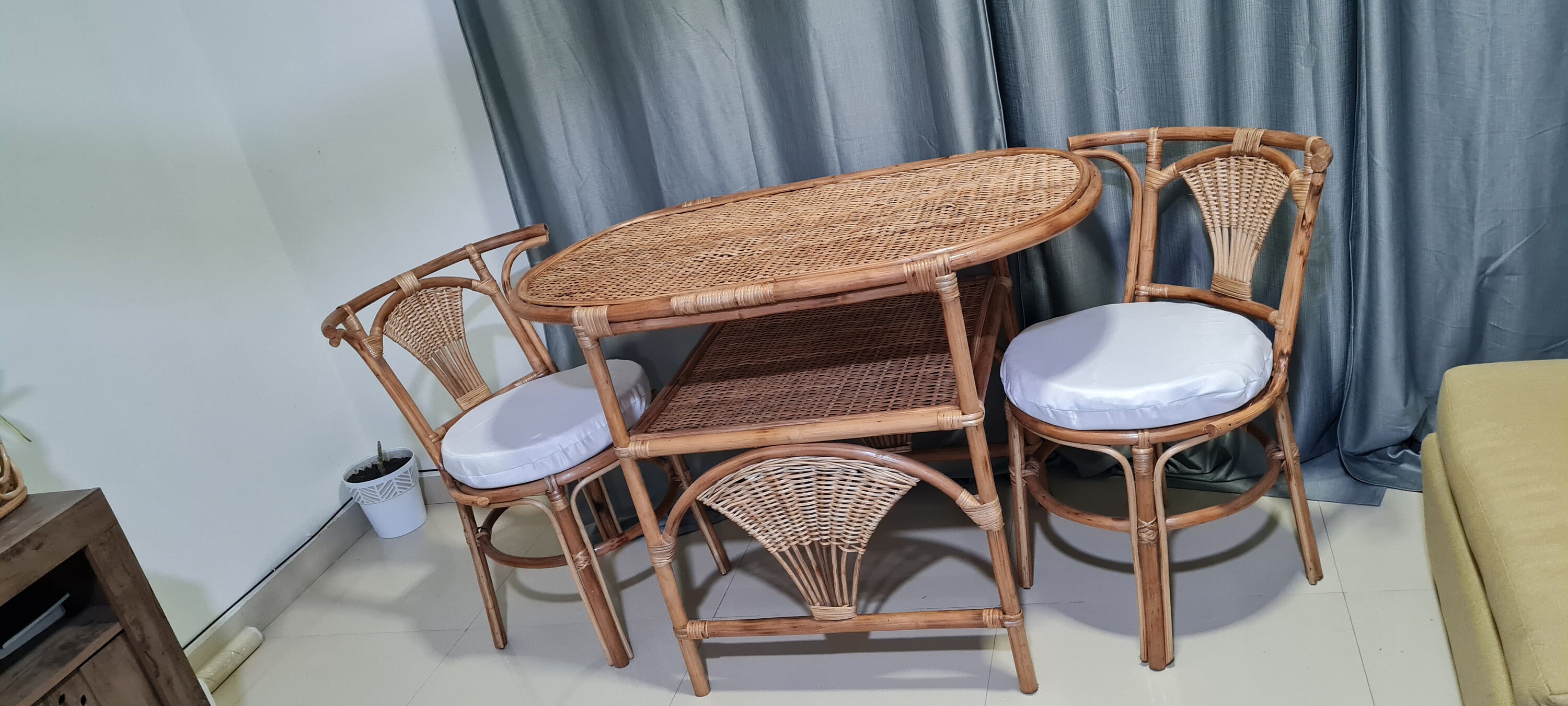 Rattan Bamboo Dining Set for 2 Table and Chairs Dining Set