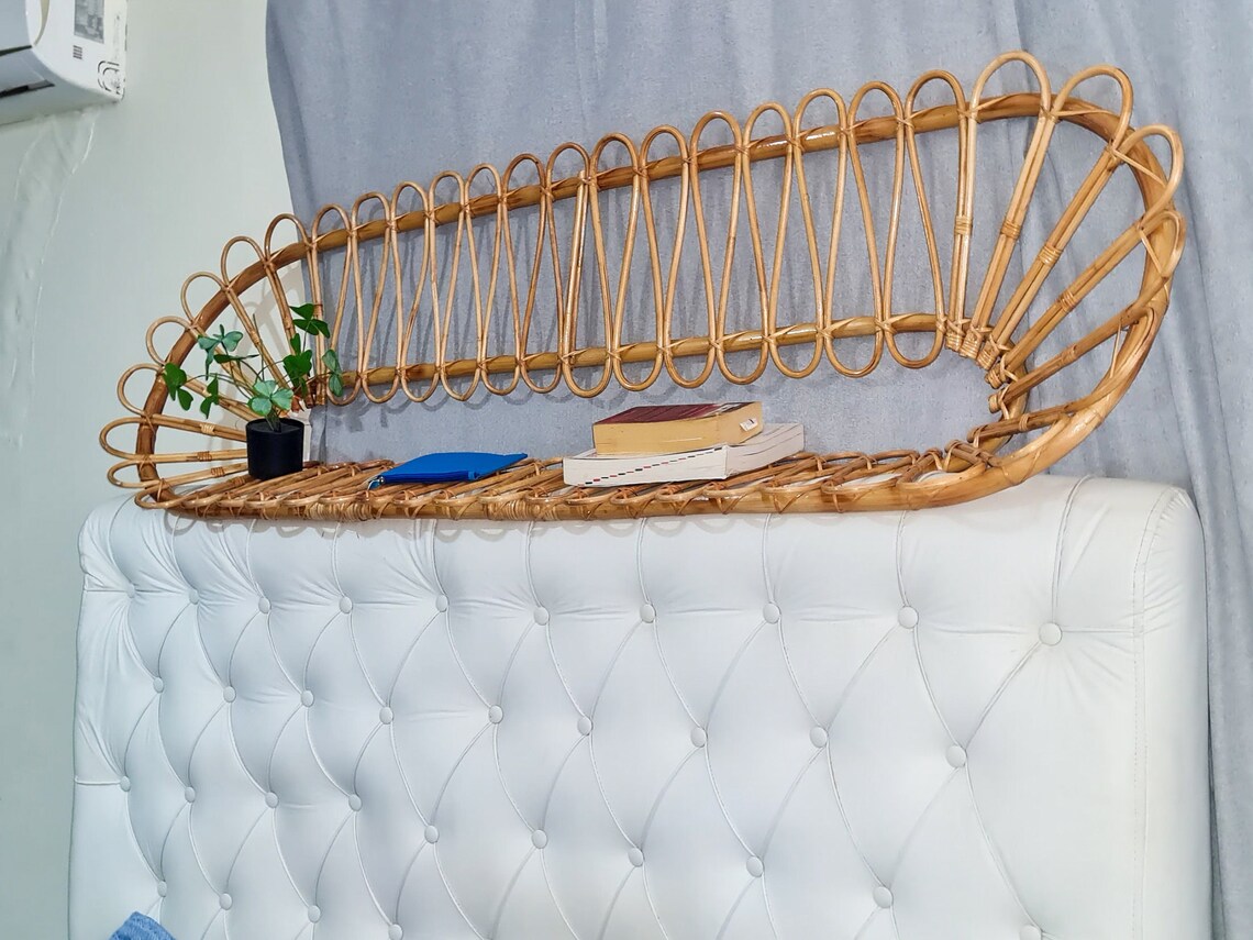 Bohemian Headboard With Wall Shelf Rattan Bamboo Headboard Etsy