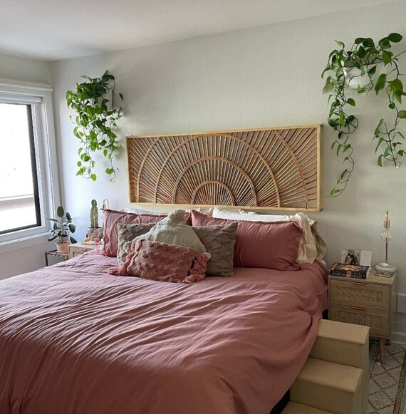 Bohemian Headboard Rattan Bamboo Headboard Cane Headboard Wooden Bed Board Rattan Wooden Headboard Etsy UK