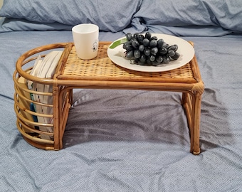 Rattan bed tray, Boho bed table, Rattan bed table, bamboo bed tray, Breakfast in bed ray, Bed desk