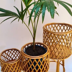 Bamboo flower Stand, Rattan flower stand, Wicker flower stand, Bamboo Plant stand, wooden flower pot, Indoor Outdoor flower stand