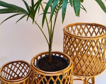 Bamboo flower Stand, Rattan flower stand, Wicker flower stand, Bamboo Plant stand, wooden flower pot, Indoor Outdoor flower stand