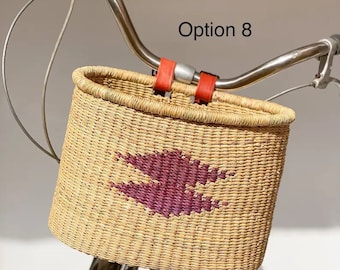 Panier de vélo tissé, base de vélo Bolga, panier de vélo avant, panier de vélo en rotin tissé coloré