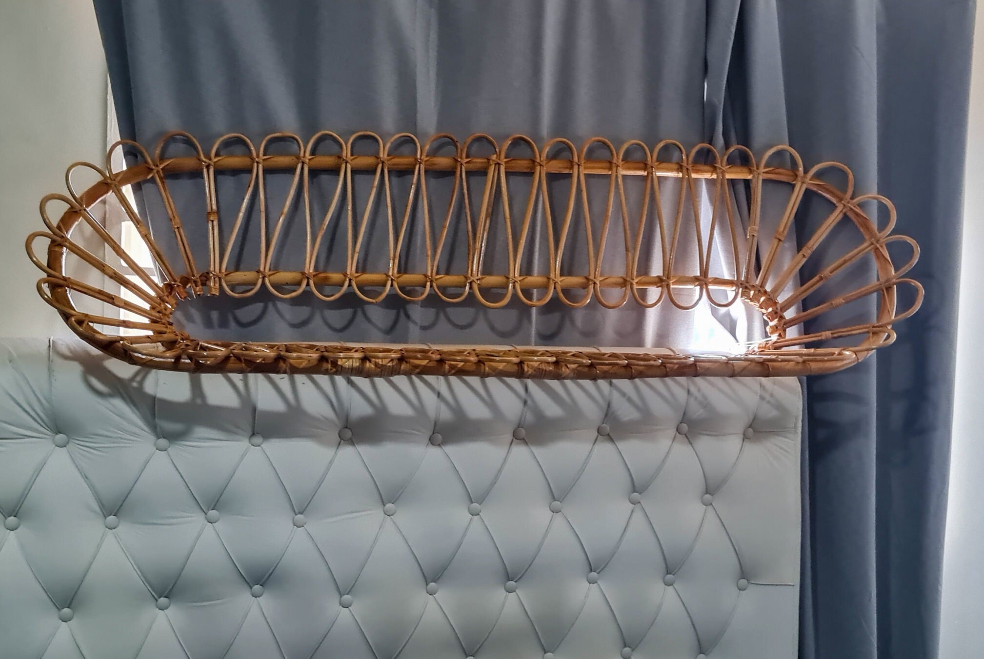 Bohemian Headboard With Wall Shelf Rattan Bamboo Headboard Etsy