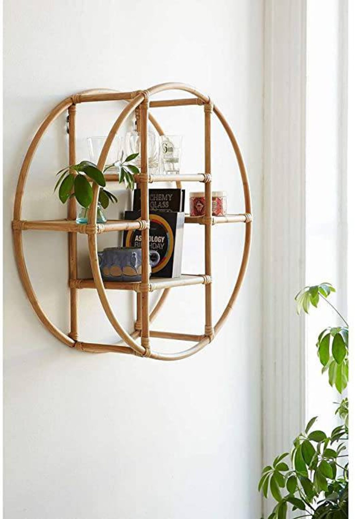 Round Rattan Wall Shelf Circular Bamboo Cane Shelf Book Etsy