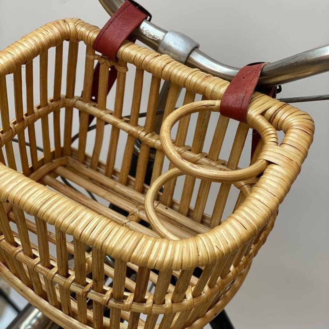 Handcrafted Rattan Front Bicycle Basket, Bike Basket With Cup Holder, Handmade Bicycle Basket Etsy