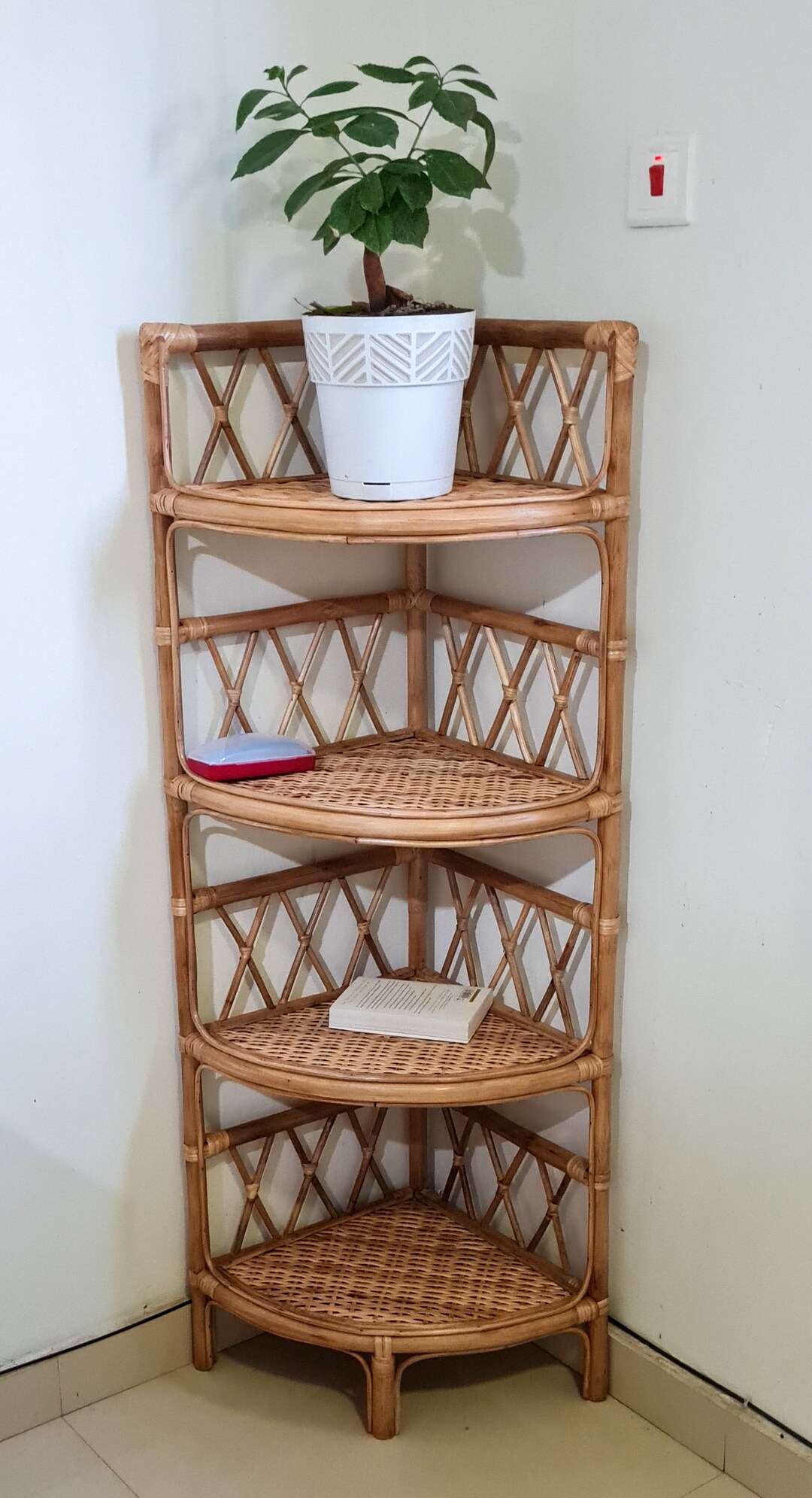 4tier Rattan Wicker Corner Shelf Boho Corner Book Case Etsy