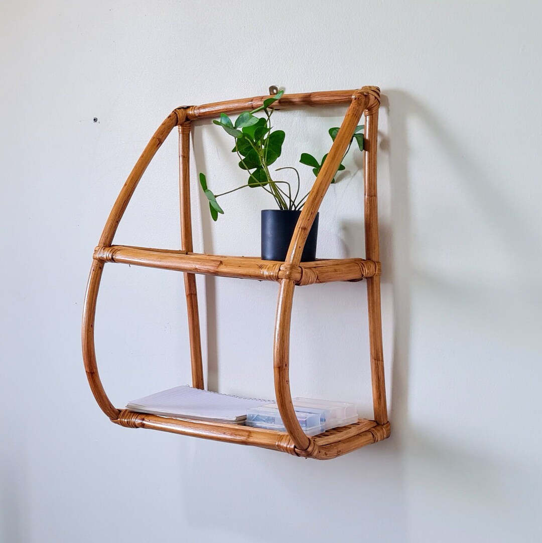 Rattan Wall Shelftwo Tier Wall Shelf Boho Wall Shelfcane Etsy