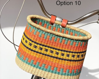 Panier de vélo tissé, base de vélo Bolga, panier de vélo avant, panier de vélo en rotin tissé coloré