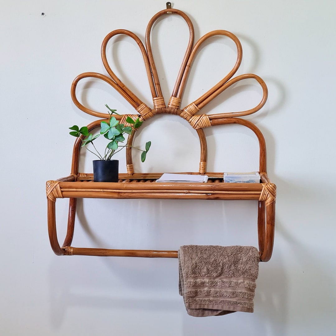 Sunflower Rattan Bamboo Wall Shelf, Cane Wall Shelf, Wall Storage