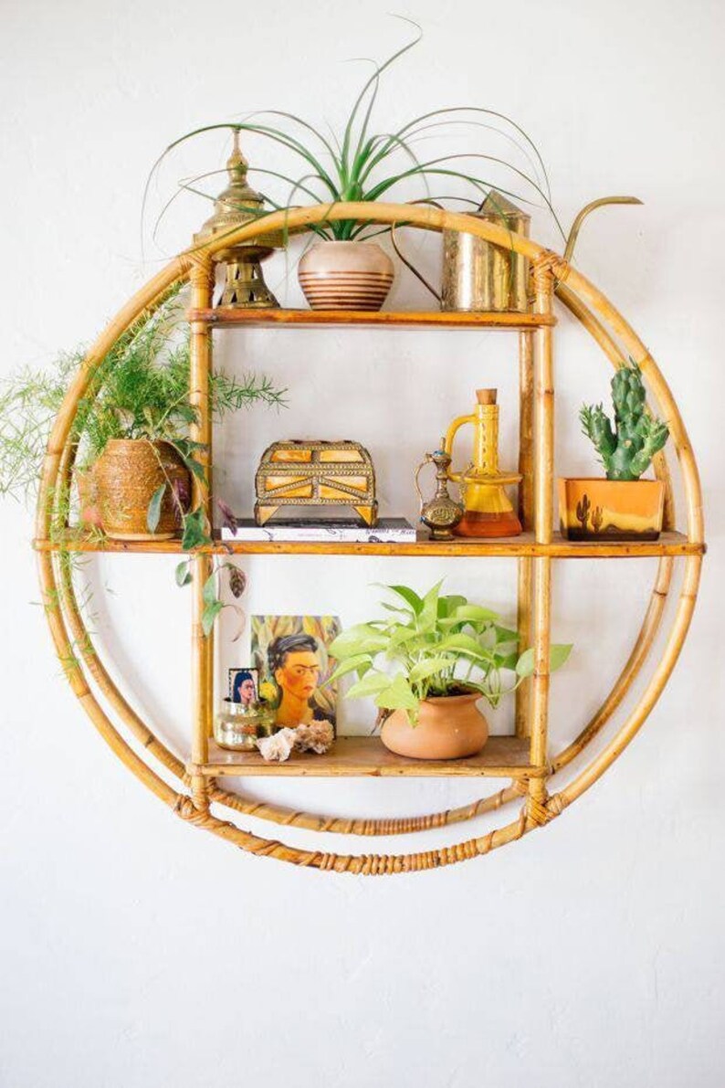 Round Rattan Wall Shelf Round Hanging Plant Stand Bamboo Etsy UK