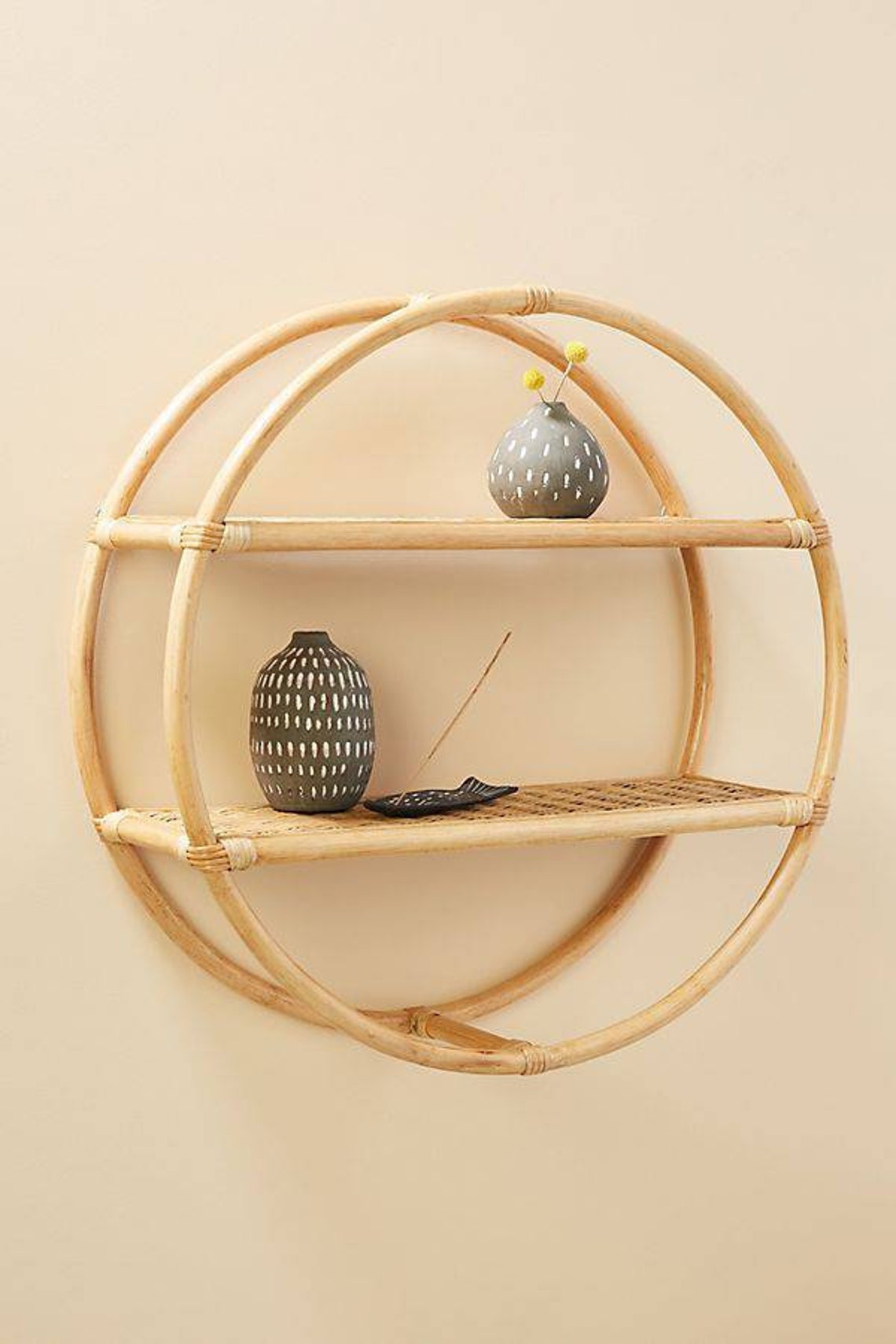 Round Rattan Bamboo Wall Shelf Vintage Wall Shelf Antique Etsy