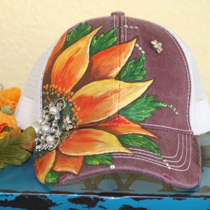 Tragbare Kunst Sonnenblume Hut von Hand bemalt in den USA