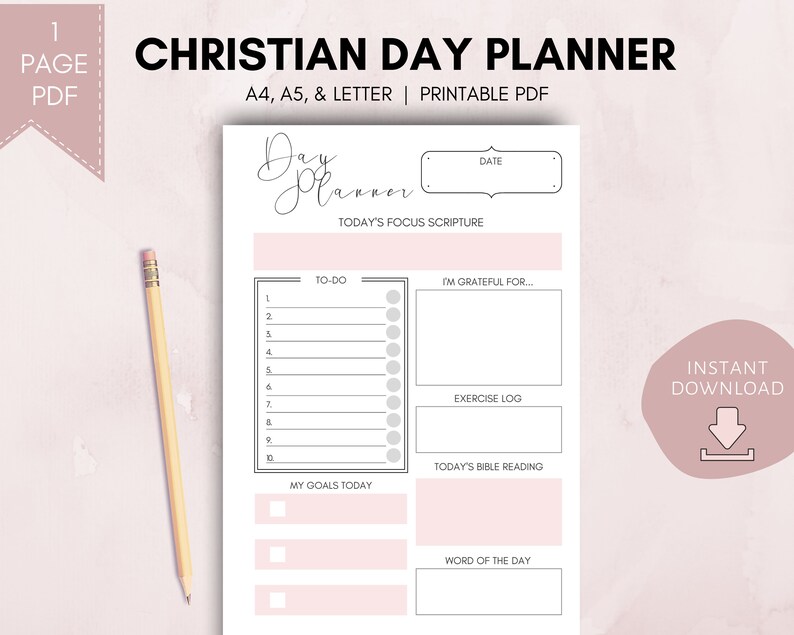 Christian Day Planner PRINTABLE Planner Pages Letter Daily Etsy