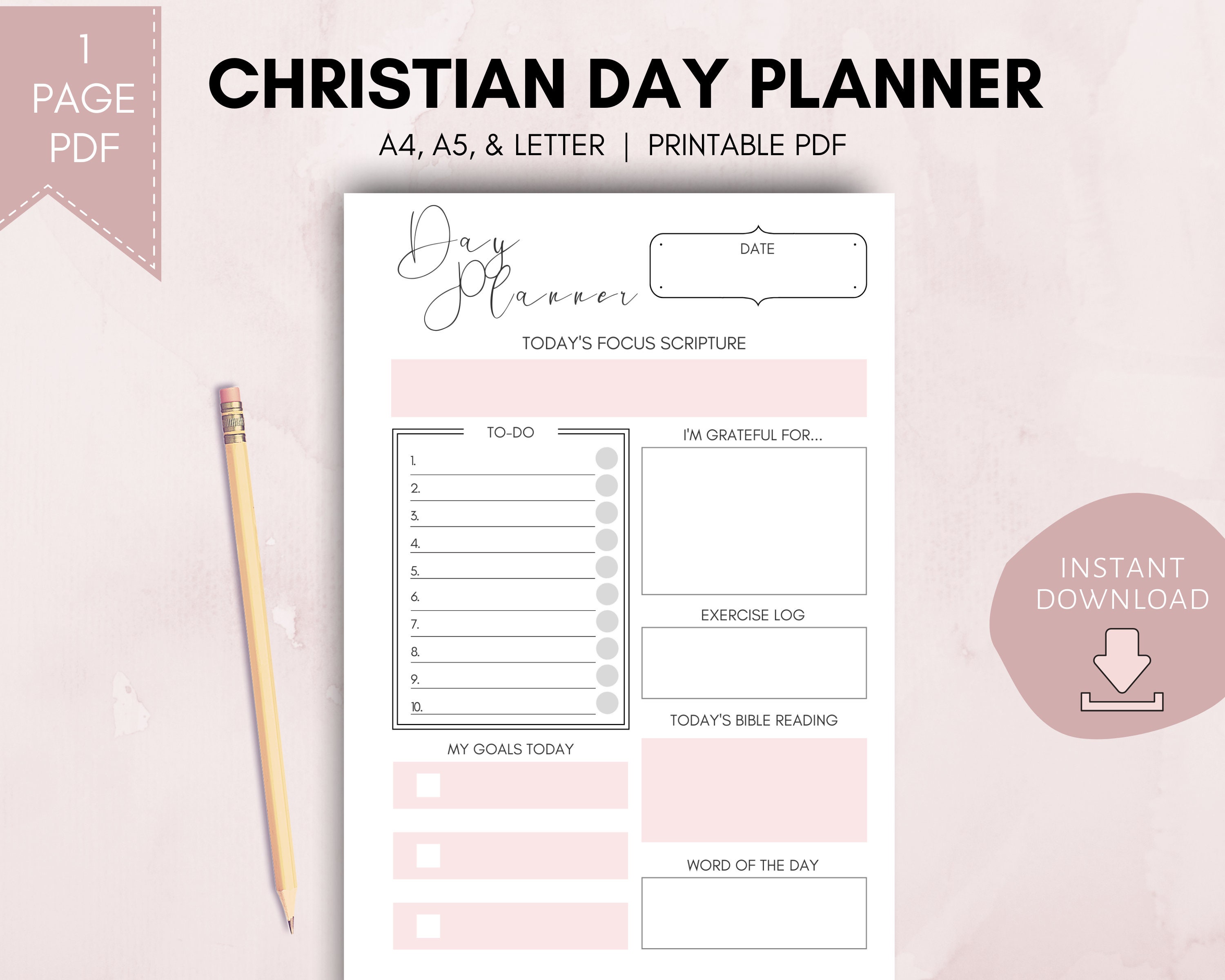 Christian Day Planner PRINTABLE Planner Pages Letter Daily Etsy Canada