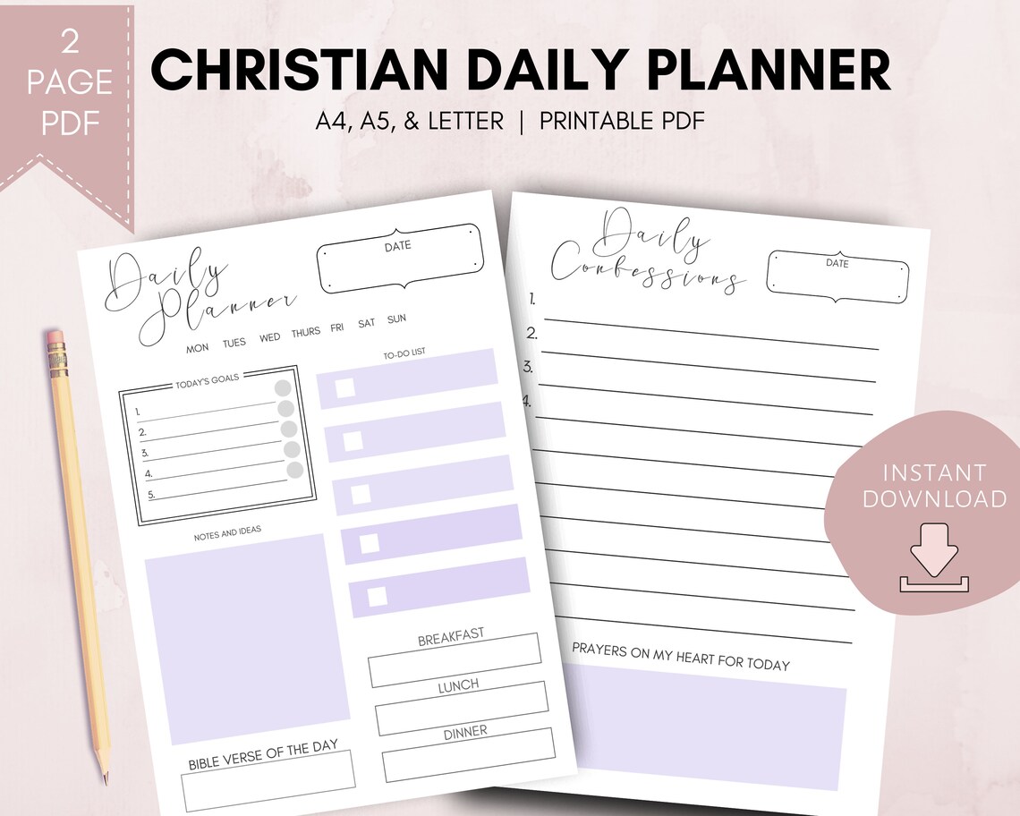 Christian Daily Planner PRINTABLE Planner Pages Letter Daily - Etsy