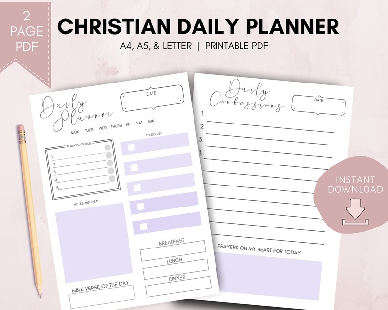 Christian day planner printable planner pages letter daily etsy