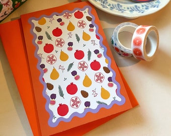 Christmas Fruit Greeting Card, Holiday Card, Winter Card