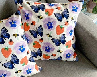 Flower Cushion Cover, Insects Pillow Cover