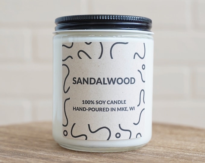 Sandalwood Scented Soy Candle, With Free Handwritten Card