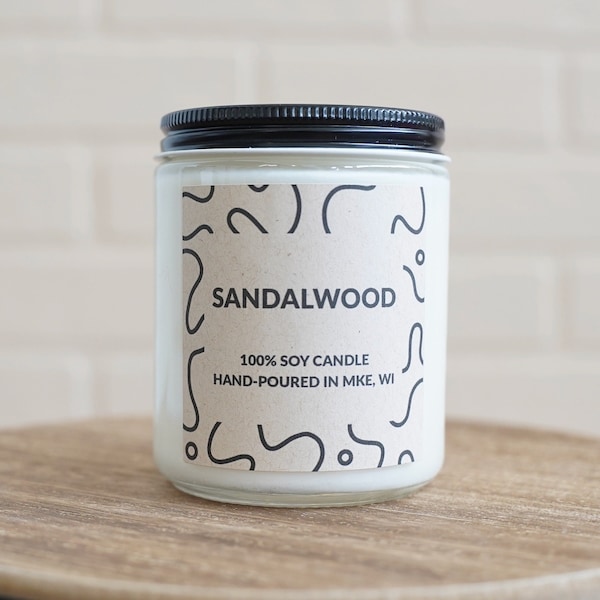 Sandalwood Scented Soy Candle, With Free Handwritten Card