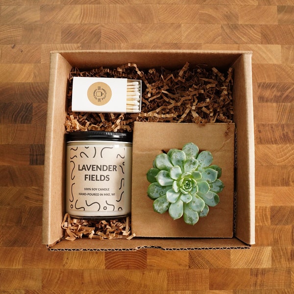 Succulent & Candle Gift Box, a Soy Candle with a Succulent