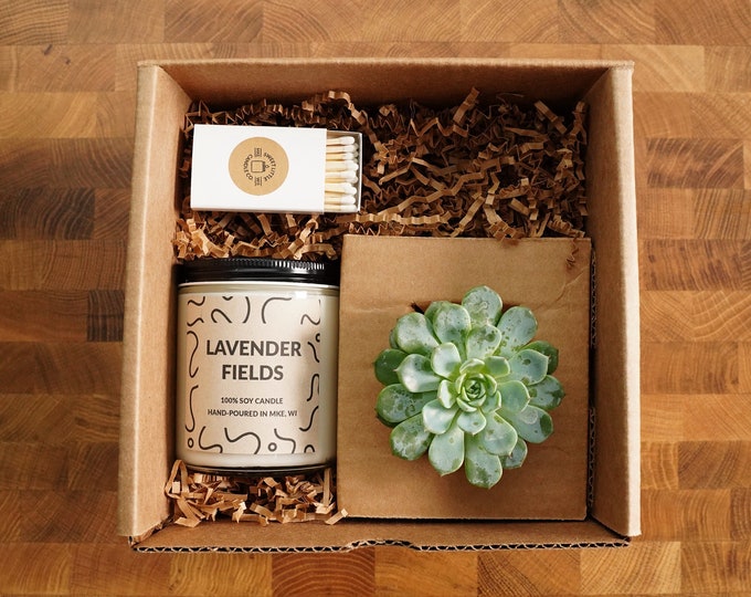 Succulent & Candle Gift Box, a Soy Candle with a Succulent