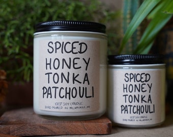 Spiced Honey Tonka Patchouli Soy Candle, With Free Handwritten Card