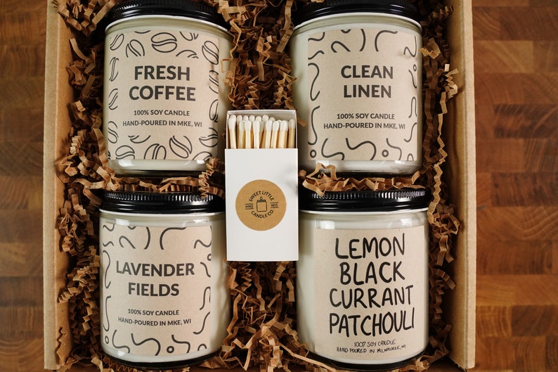 Pick Four Custom Candles Gift Box, Mix and Match Soy Candles, With Free Handwritten Card image 3