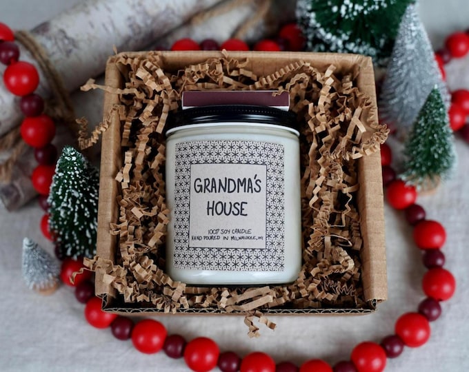 Grandma's House Soy Candle, 4oz, 8oz, 16oz, Gift Wrapped with Card