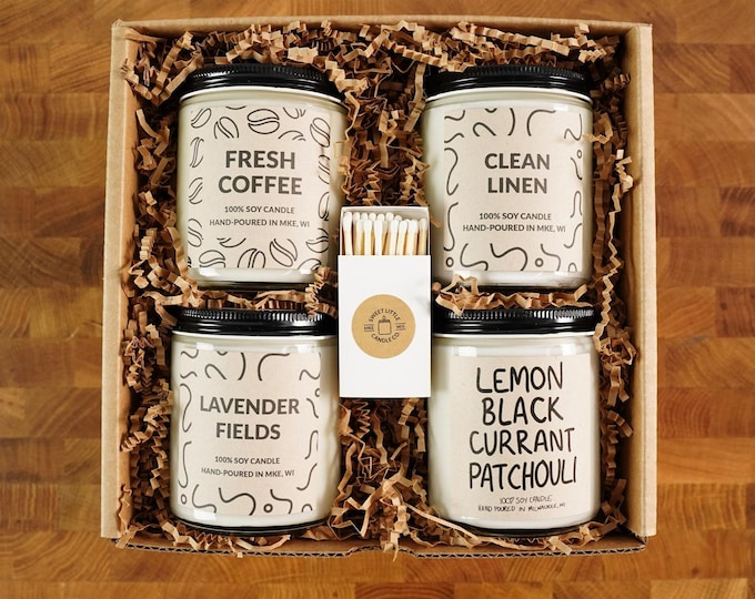 FOUR Candles Custom Gift Box, Gift Wrapped with Card