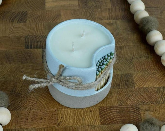 Double-Wicked Soy Candle with Match Pocket, 10oz, Gift Wrapped with Card