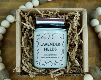 Lavender Fields Soy Candle, 4oz, 8oz, 16oz, Gift Wrapped with Card