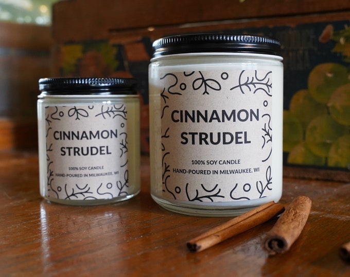 Cinnamon Strudel Scented Soy Candle, With free box of matches and handwritten card