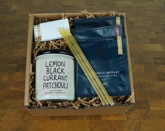 Tea and Candle Gift Box, Gift Wrapped with Card
