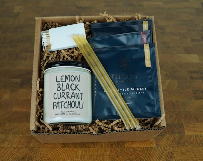 Tea and Candle Gift Box, Gift Wrapped with Card